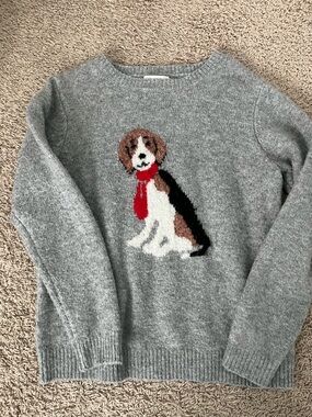 cupcakes & cashmere Gray Dog Intarsia Sweater with Red Scarf Accent